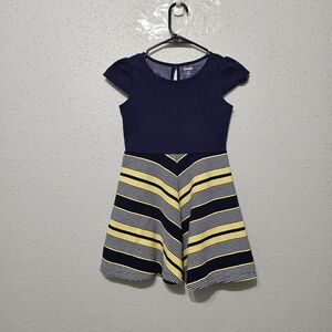Gymboree Girls Dress Size 7–8 Navy Blue Striped Skirt Fit & Flare Short Sleeve